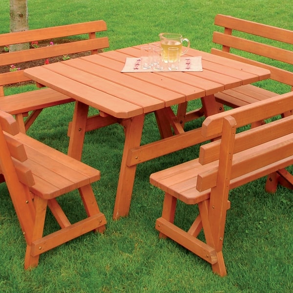 Square Picnic Dining Table and Bench Set Pine 43" Bed Bath & Beyond 32695642
